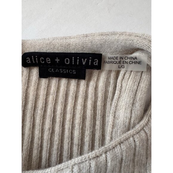 Alice + Olivia Jenner Crew Neck Dress Midi Ribbed Wool Sz L Oatmeal - Picture 13 of 16